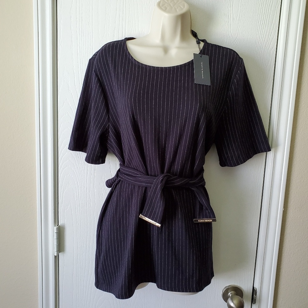 Tommy Hilfiger Lush Life Striped Belted Tunic Top
